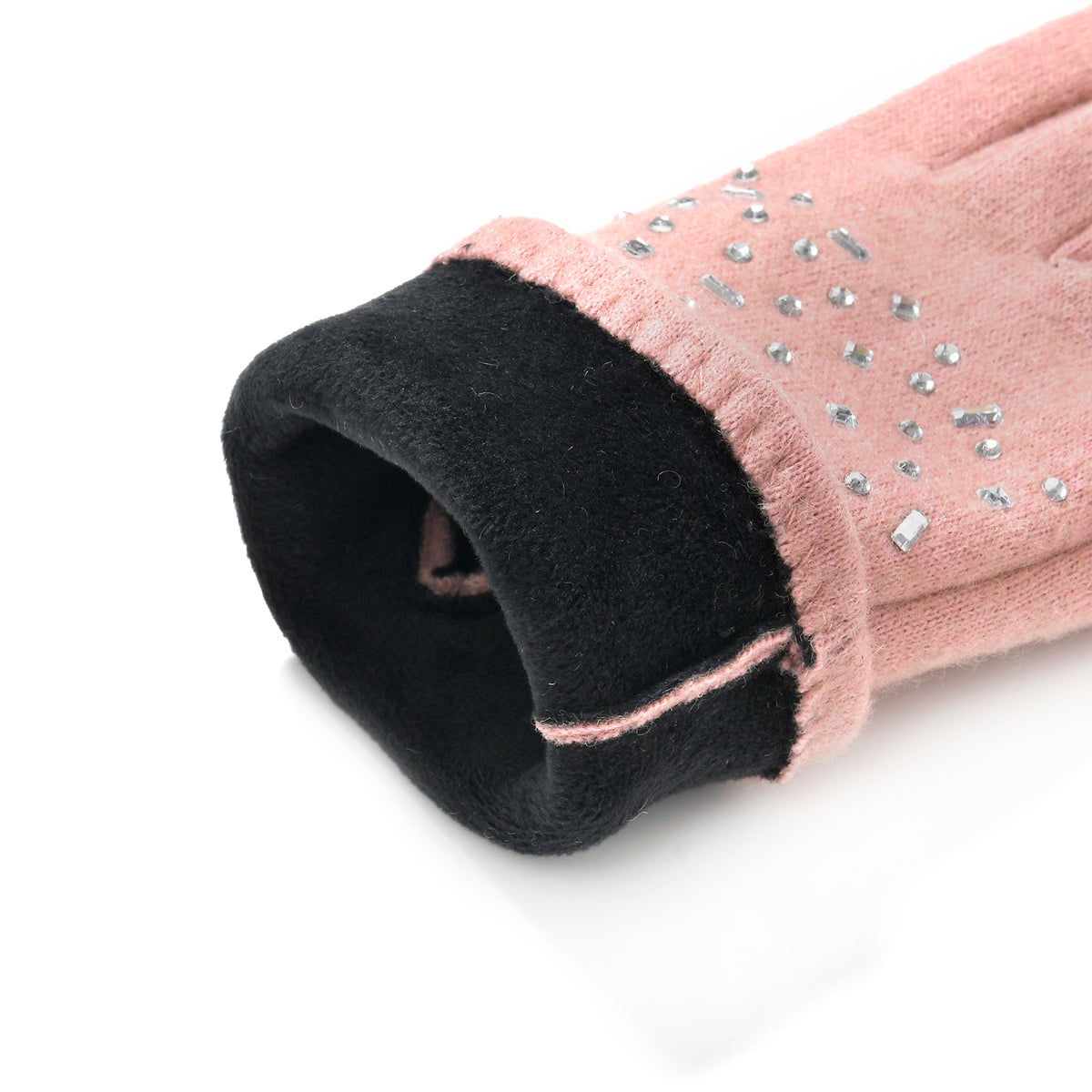 Premium Cashmere Wool Crystal Embellished Hat and Gloves - Pink V32515723 9