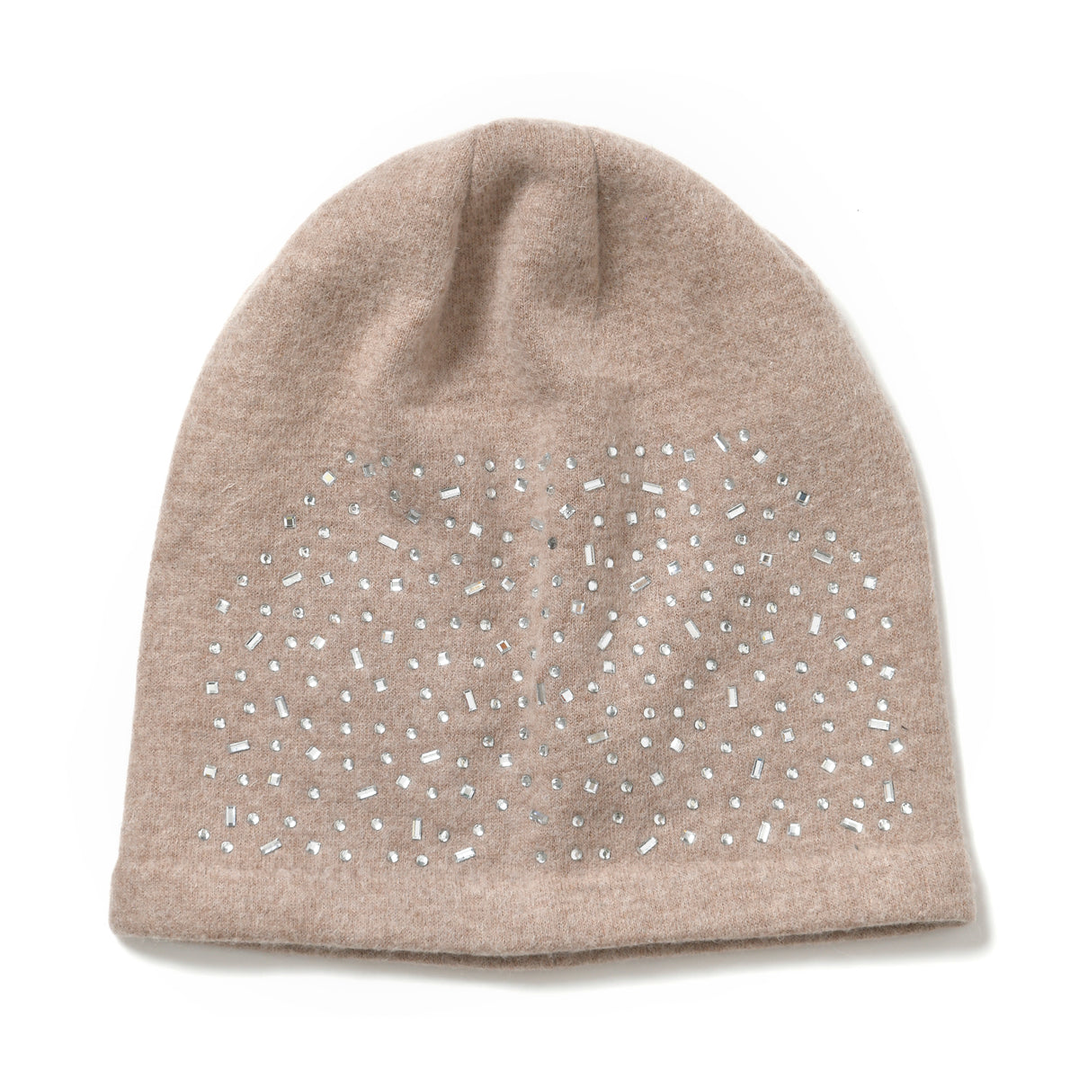 Premium Cashmere Wool Crystal Embellished Hat and Gloves - Beige V32515399 4