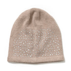 Premium Cashmere Wool Crystal Embellished Hat and Gloves - Beige_7842646_3