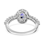 AAA Tanzanite & White Zircon Halo Ring in Rhodium Overlay Sterling Silver 1.03 Ct._7844429_4