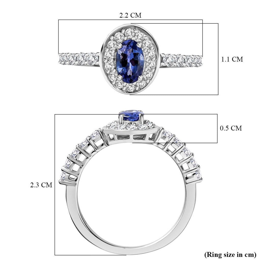 AAA Tanzanite & White Zircon Halo Ring in Rhodium Overlay Sterling Silver 1.03 Ct._7844429_5