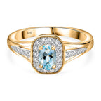 D'Joy - Santamaria Aquamarine & Natural Zircon Cushion Halo Split Shank Ring in 18K Vermeil Yellow Gold Plated Sterling Silver_7844648