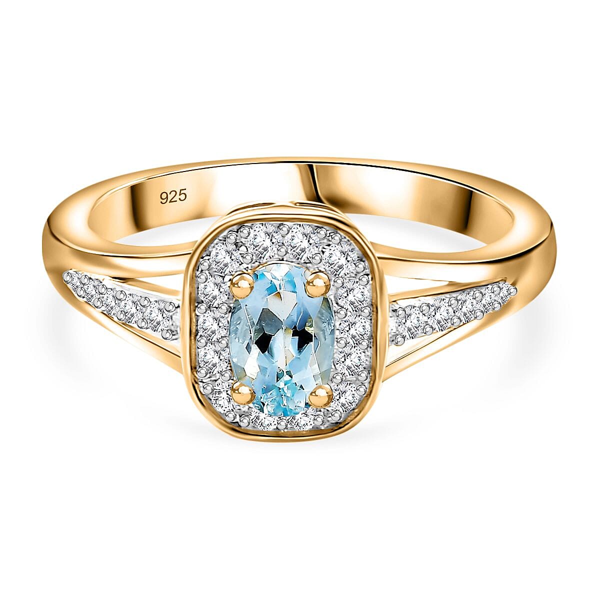 Santamaria Aquamarine and Natural Zircon Halo Ring in 18K Yellow Gold Vermeil Plated Sterling Silver V32528001 0