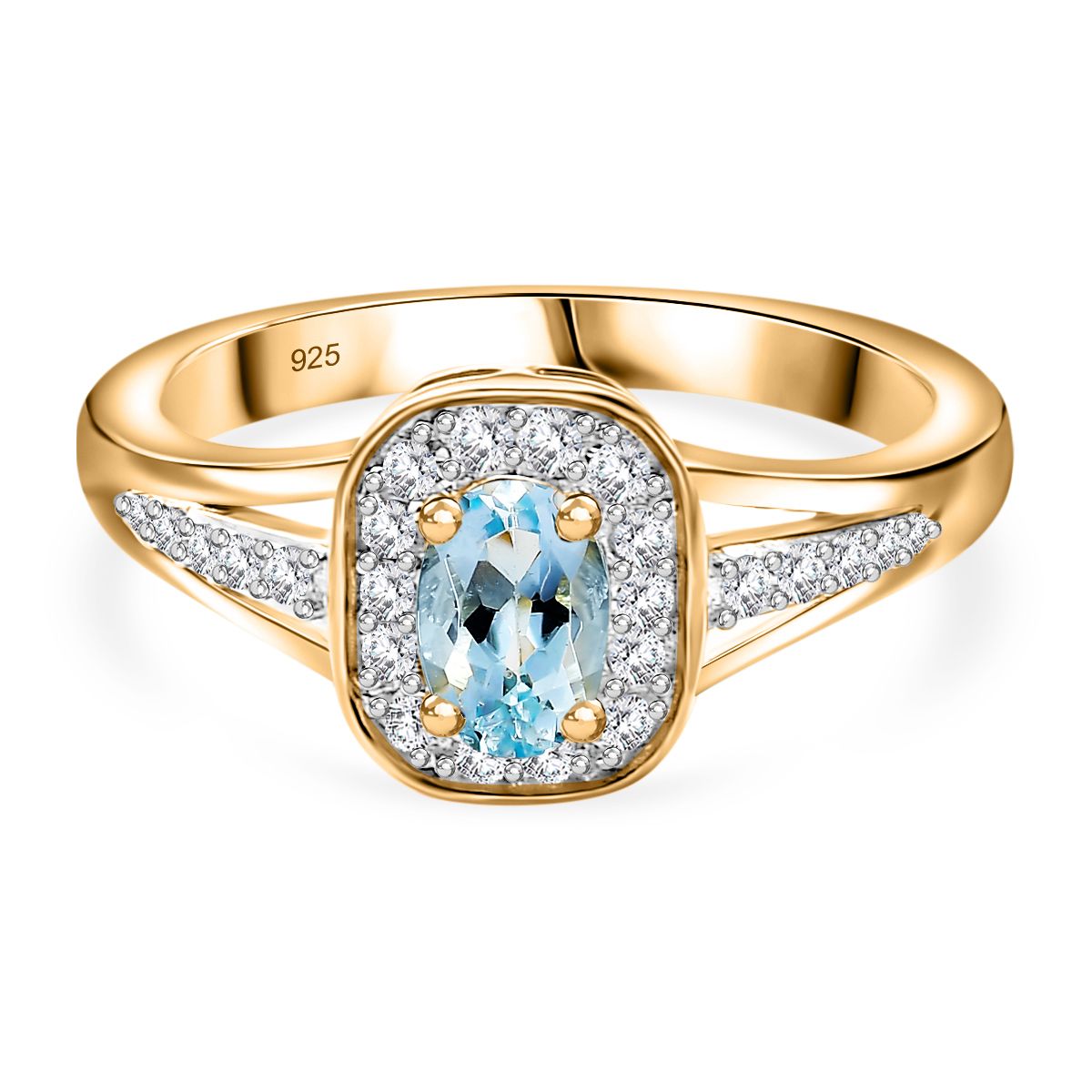 Santamaria Aquamarine and Natural Zircon Halo Ring in 18K Yellow Gold Vermeil Plated Sterling Silver V32417447 0