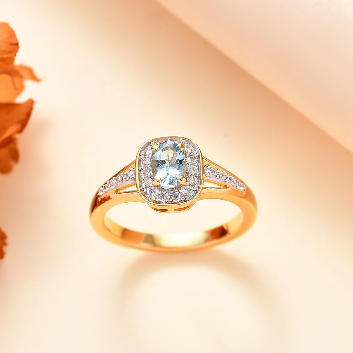 Santamaria Aquamarine and Natural Zircon Halo Ring in 18K Yellow Gold Vermeil Plated Sterling Silver V32417447 1