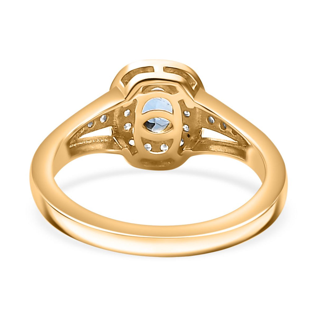 D'Joy - Santamaria Aquamarine & Natural Zircon Cushion Halo Split Shank Ring in 18K Vermeil Yellow Gold Plated Sterling Silver_7844653_4