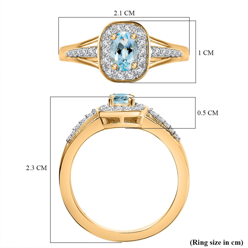 D'Joy - Santamaria Aquamarine & Natural Zircon Cushion Halo Split Shank Ring in 18K Vermeil Yellow Gold Plated Sterling Silver_7844653_5