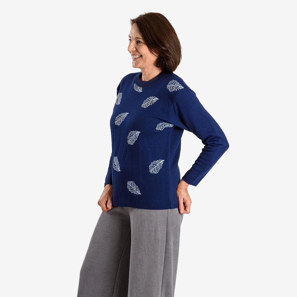 Knit Feather Jumper (Size 20 to 22) - Navy_7844910_1