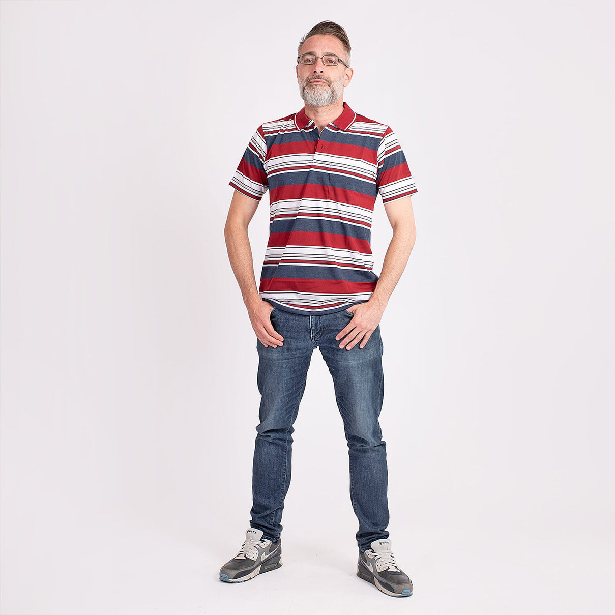 JJ Willis Block Stripe Polo Shirt (Size M) - Wine V32536837 0