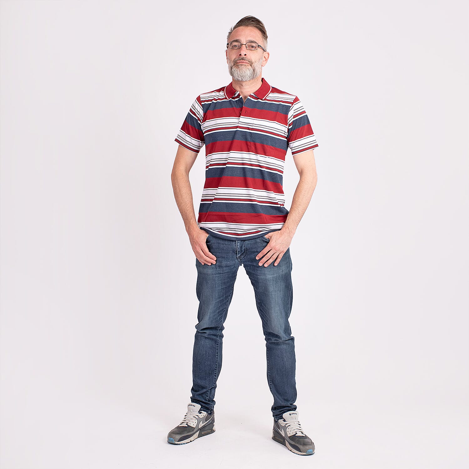 JJ Willis Block Stripe Polo Shirt (Size M) - Wine V32536837 0