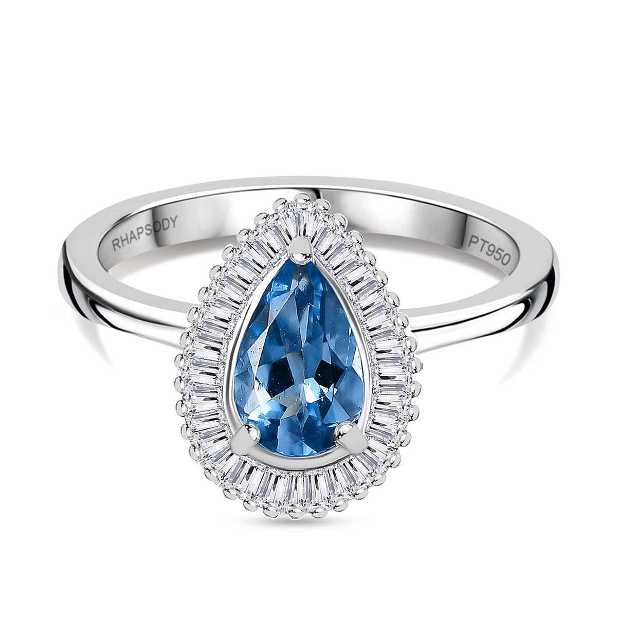 RHAPSODY 950 Platinum AAAA Santamaria Aquamarine, White Diamond EF, VS2 Halo Ring 7845991 0