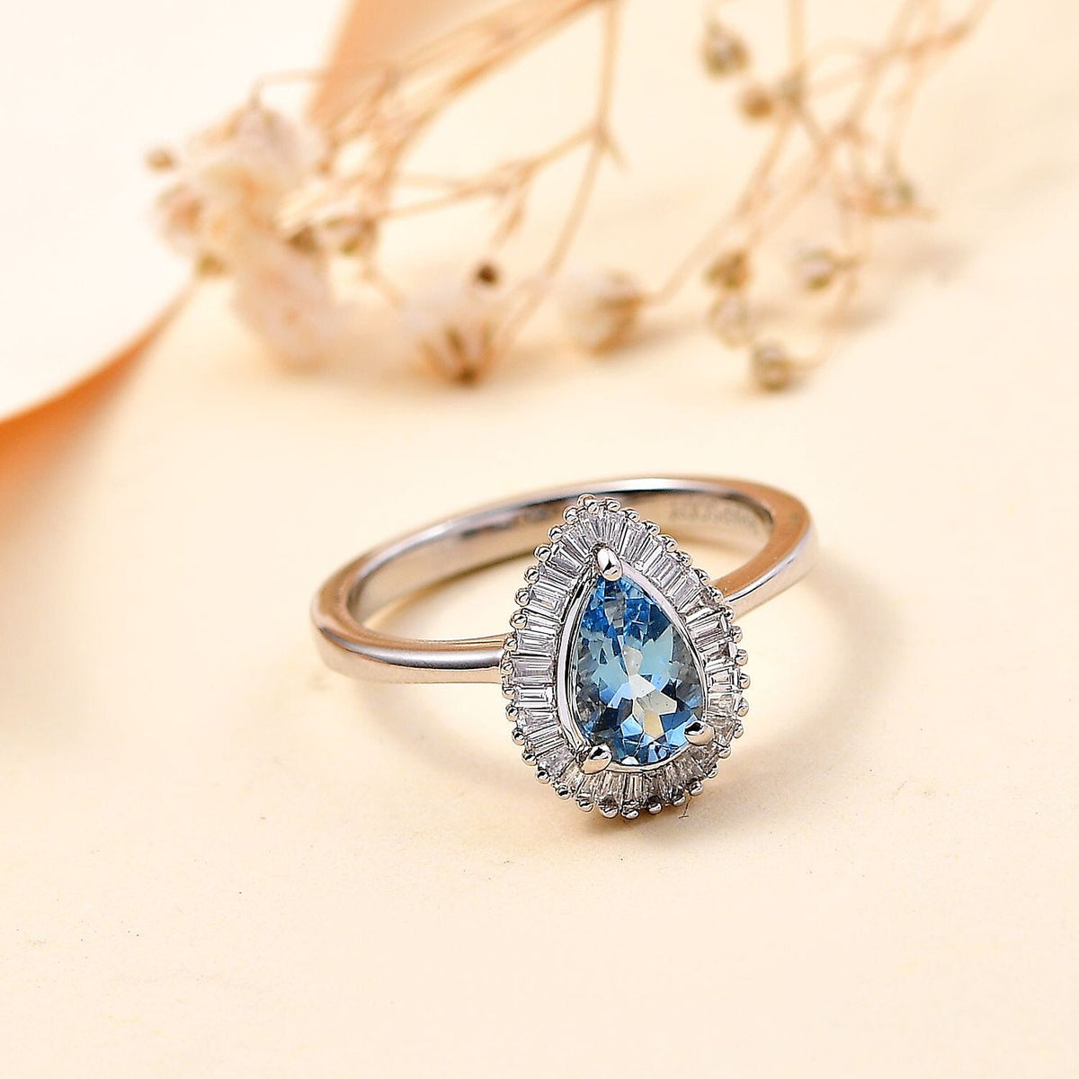 RHAPSODY 950 Platinum AAAA Santamaria Aquamarine, White Diamond EF, VS2 Halo Ring 7845991 2