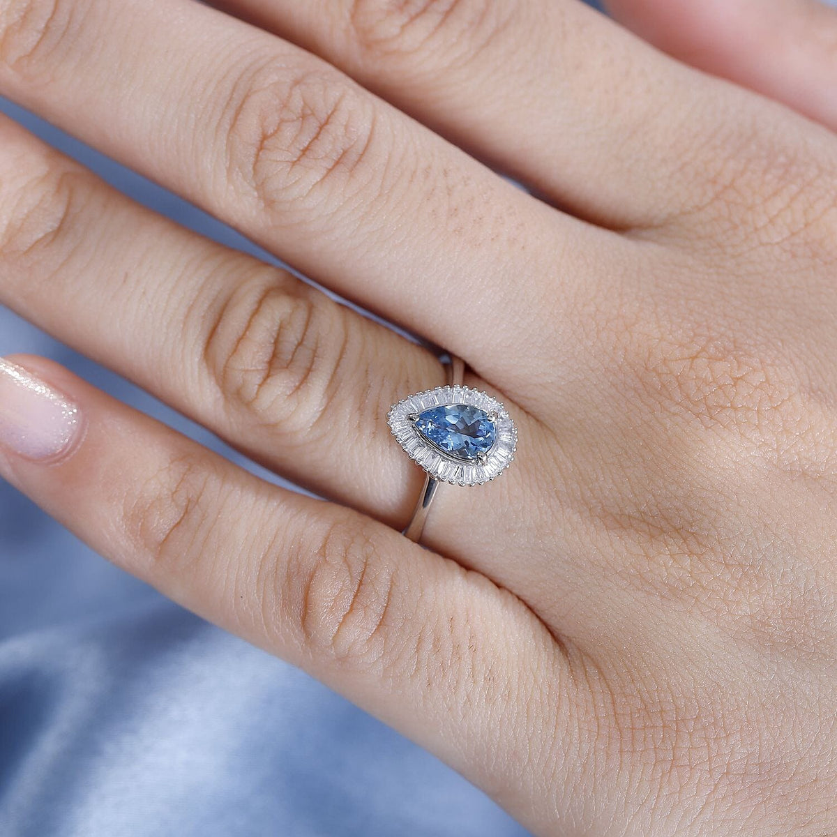RHAPSODY 950 Platinum AAAA Santamaria Aquamarine, White Diamond EF, VS2 Halo Ring 7845991 3
