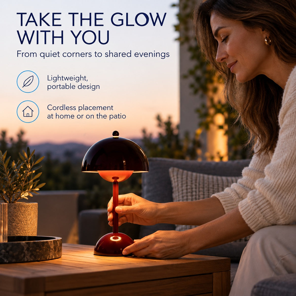 CORDLESS - Table Lamp (Size - 30cm Height) - Wine Red 7846371 2