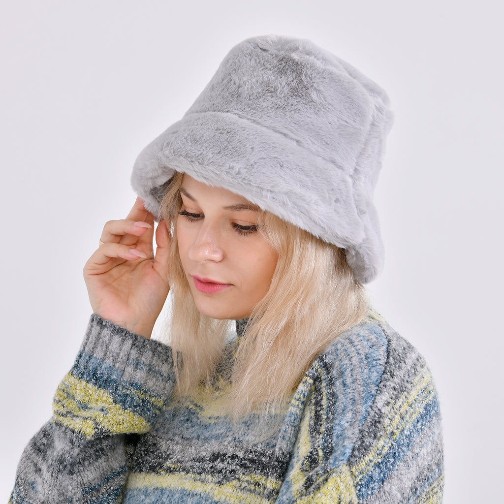 Lightweight and Cozy Faux Fur Bucket Hat (58cm) - Grey_7846718_2