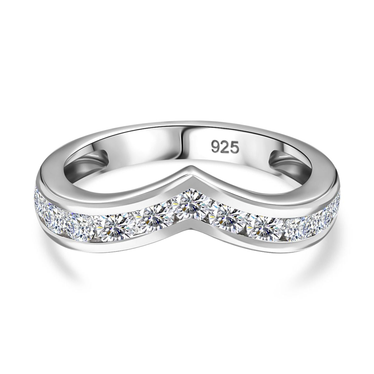 Designer Inspired Moissanite Wishbone Ring in Rhodium Overlay Sterling Silver V32638216 0