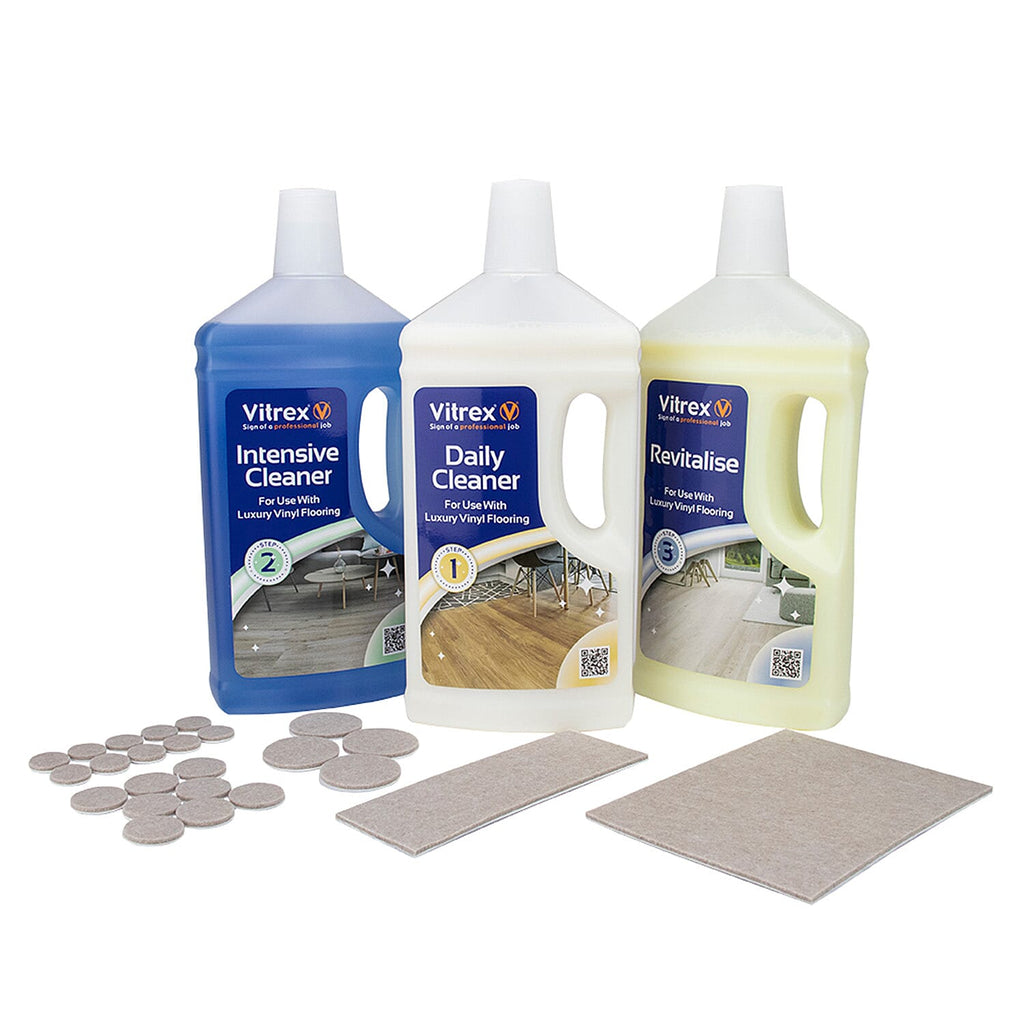 Vitrex Vinyl Tile Cleaning Care Kit Luxury 3-Step Maintenance Self Adhesive Pads_7848009