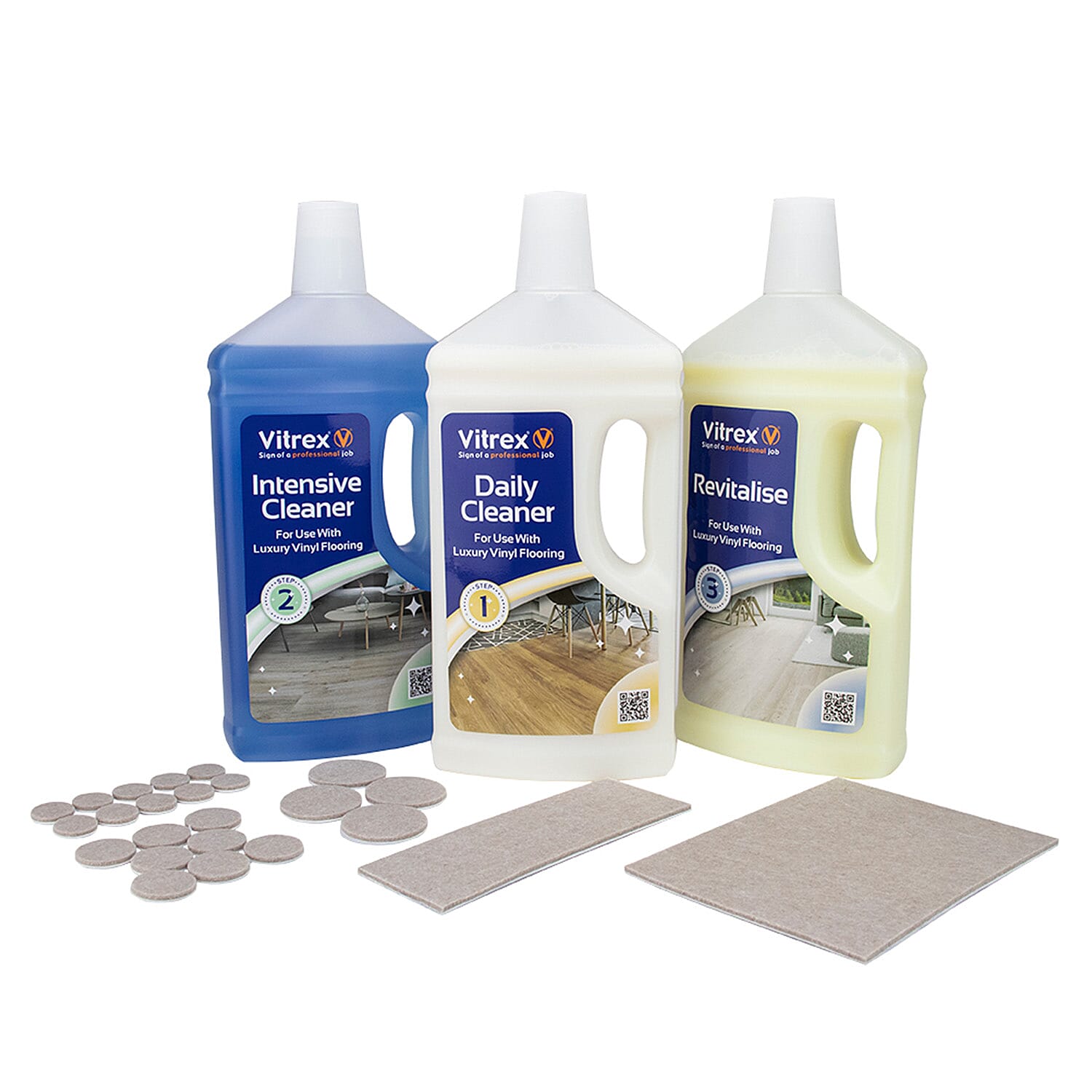 Vitrex Vinyl Tile Cleaning Care Kit Luxury 3-Step Maintenance Self Adhesive Pads 7848009 0
