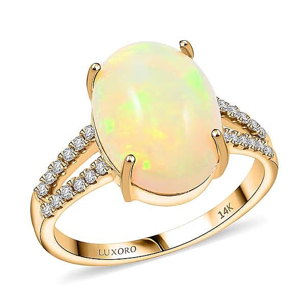 14K Yellow Gold  AAA   Ethiopian Opal ,  White Diamond  I2 Ring 4.80 ct,  Gold Wt. 4.02 Gms  4.800  Ct._7848032