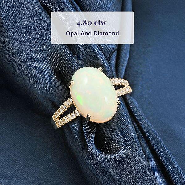14K Yellow Gold  AAA   Ethiopian Opal ,  White Diamond  I2 Ring 4.80 ct,  Gold Wt. 4.02 Gms  4.800  Ct. 7848032 2