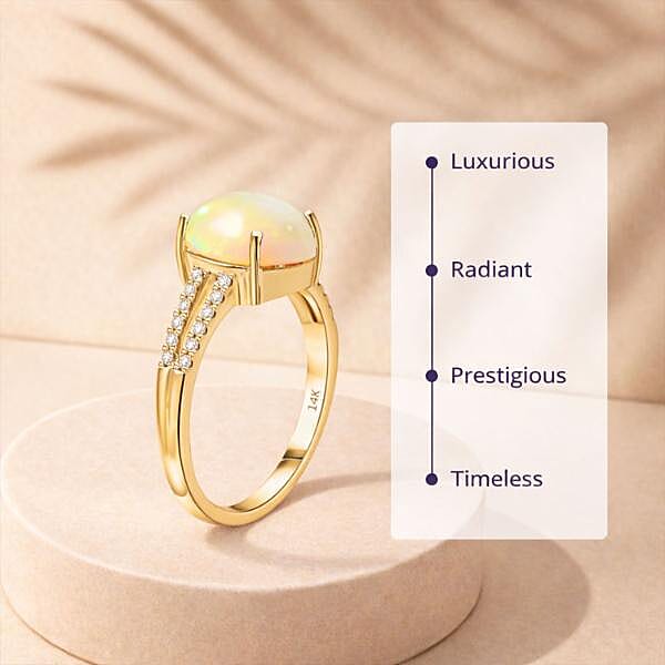 14K Yellow Gold  AAA   Ethiopian Opal ,  White Diamond  I2 Ring 4.80 ct,  Gold Wt. 4.02 Gms  4.800  Ct. 7848032 3
