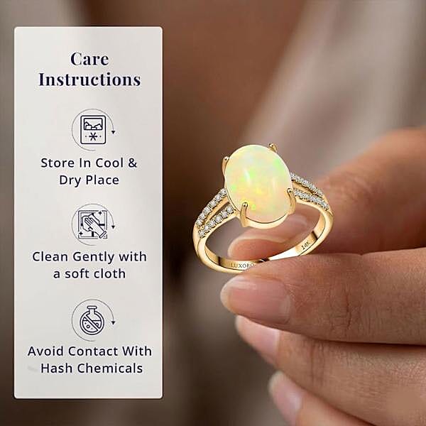 14K Yellow Gold  AAA   Ethiopian Opal ,  White Diamond  I2 Ring 4.80 ct,  Gold Wt. 4.02 Gms  4.800  Ct. 7848032 4