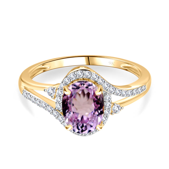 9K Yellow Gold AA Kunzite, Moissanite Halo Ring 7848108 1