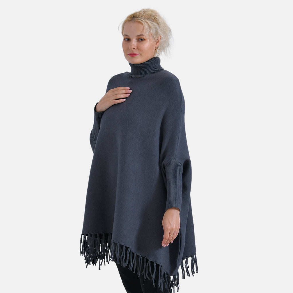 La Marey High Tie Tassel Poncho (One Size 10 to 20) - Dark Grey_7848438_2
