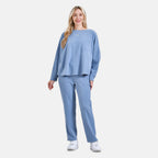 La marey Full-Sleeve with Round Neck Casual Top (Size M,12-14) - Blue_7849864