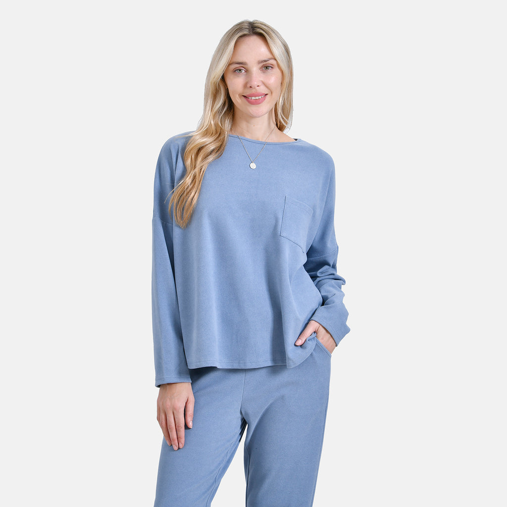 La marey Full-Sleeve with Round Neck Casual Top (Size M,12-14) - Blue_7849864_3