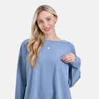 La marey Full-Sleeve with Round Neck Casual Top (Size M,12-14) - Blue_7849864_4