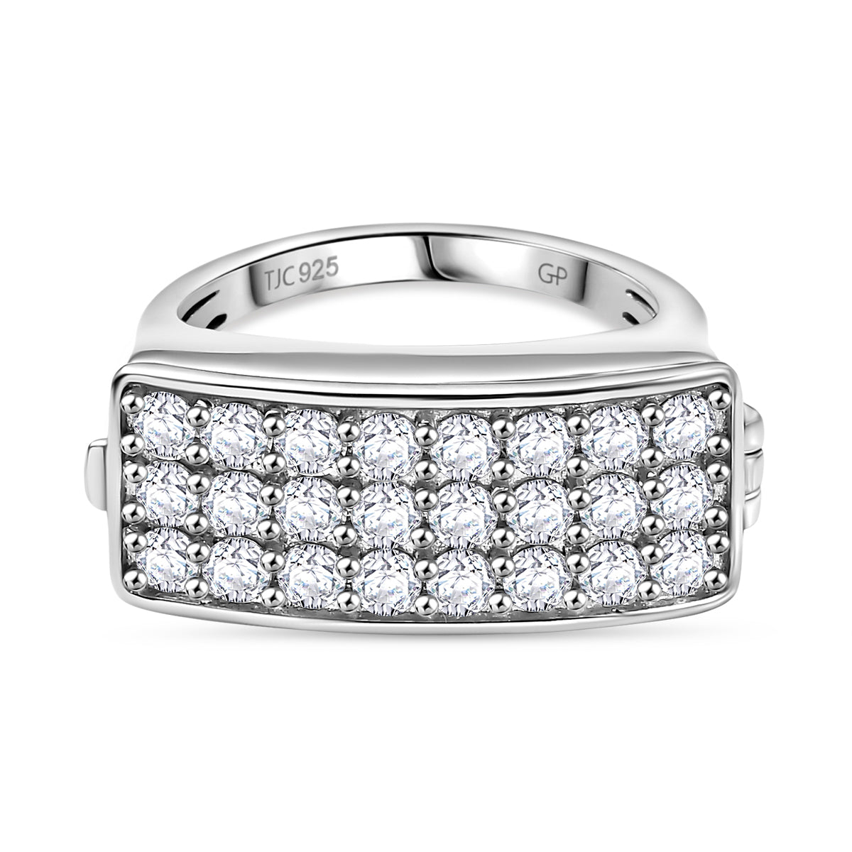 GP Art Deco Collection - Moissanite Signet Ring with Heart Ruby Pendant in Rhodium Overlay Sterling Silver 7849974 0