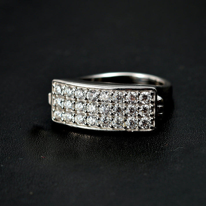 GP Art Deco Collection - Moissanite Signet Ring with Heart Ruby Pendant in Rhodium Overlay Sterling Silver 7849974 2