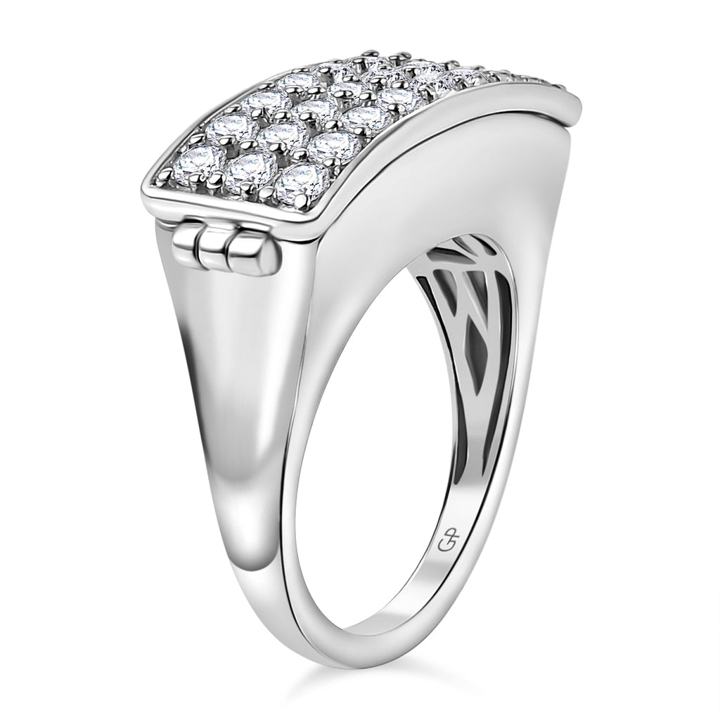 GP Art Deco Collection - Moissanite Signet Ring with Heart Ruby Pendant in Rhodium Overlay Sterling Silver 1.98 Ct._7849974_4