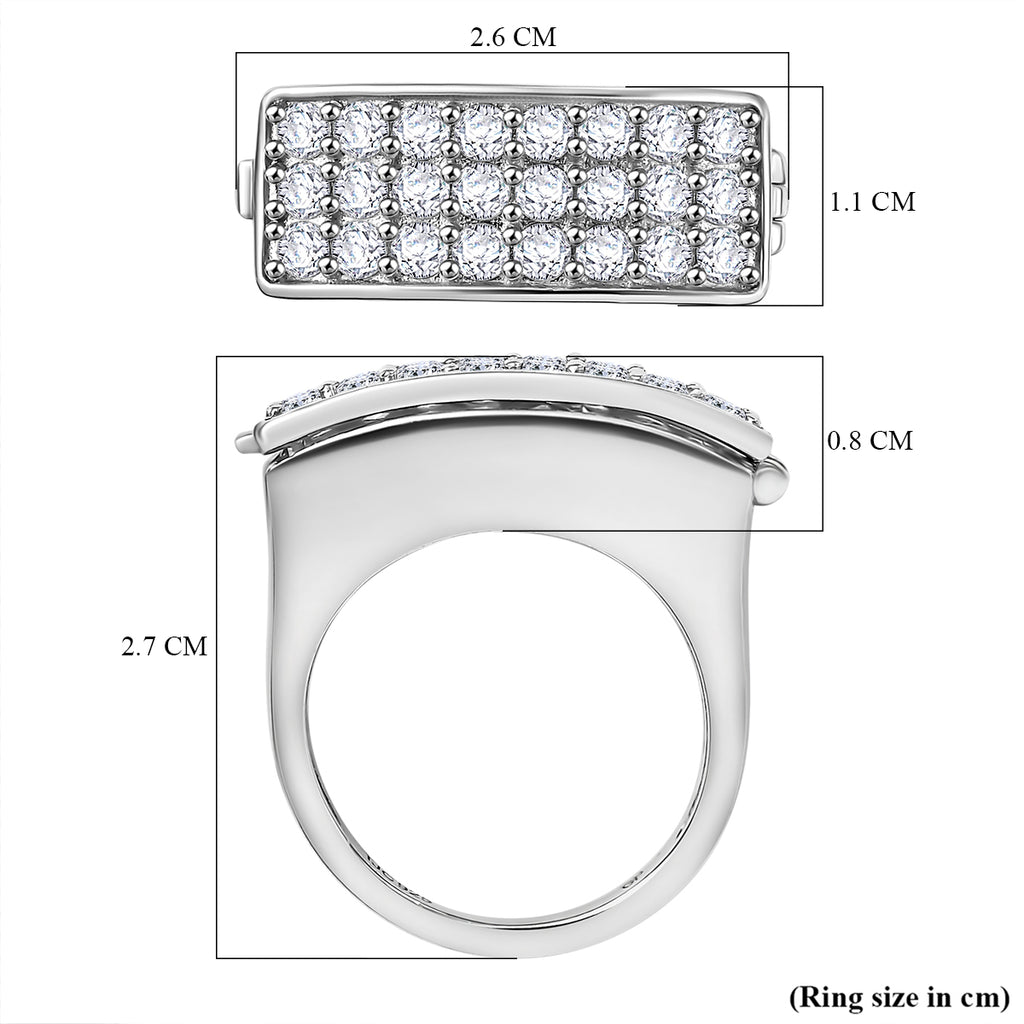 GP Art Deco Collection - Moissanite Signet Ring with Heart Ruby Pendant in Rhodium Overlay Sterling Silver 1.98 Ct._7849974_7