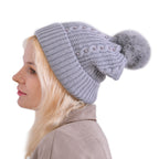 Cuff Beanie with Faux Pearl (22 x 21cm) - Grey_7850111_1