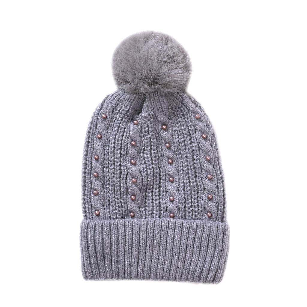 Cuff Beanie with Faux Pearl (22 x 21cm) - Grey_7850111_2
