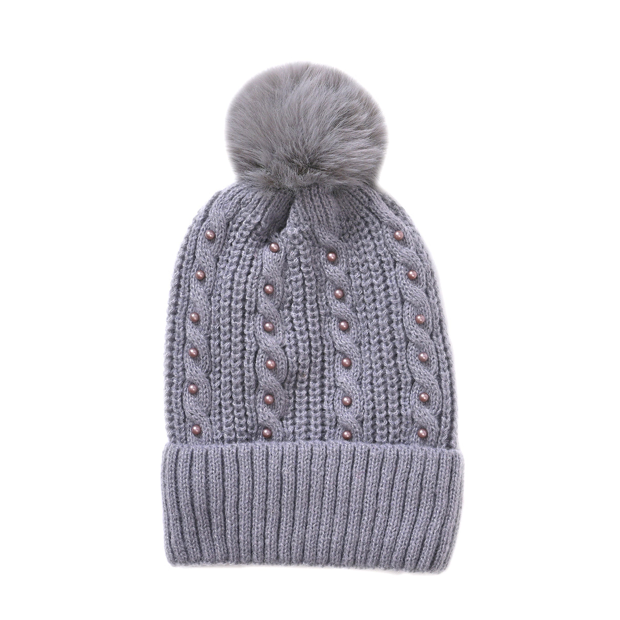 Cuff Beanie with Faux Pearl (22 x 21cm) - Grey V32513046 3
