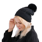Cuff Beanie with Faux Pearl (22 x 21cm) - Black_7850113_1