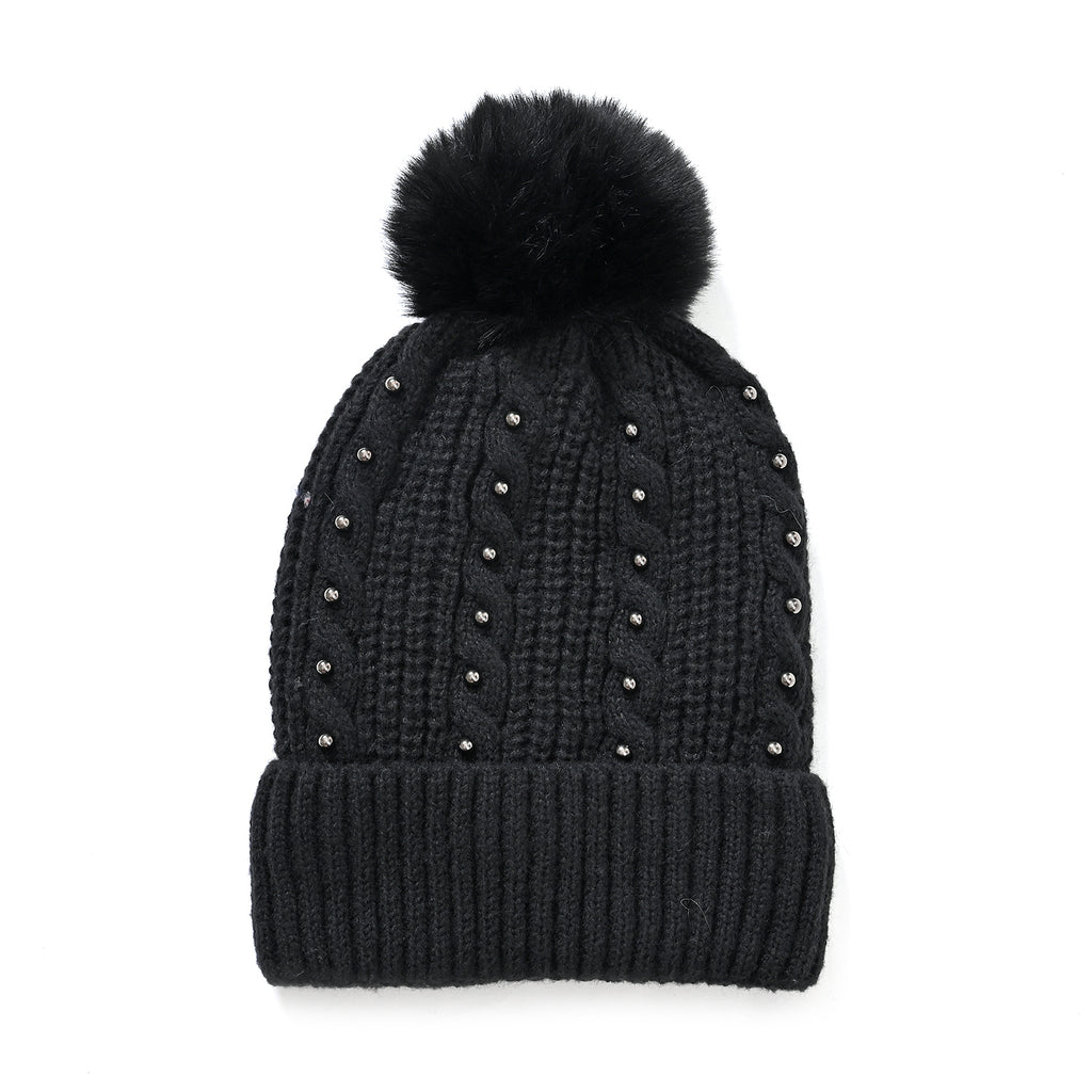Cuff Beanie with Faux Pearl (22 x 21cm) - Black_7850113_2