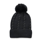 Cuff Beanie with Faux Pearl (22 x 21cm) - Black_7850113_2