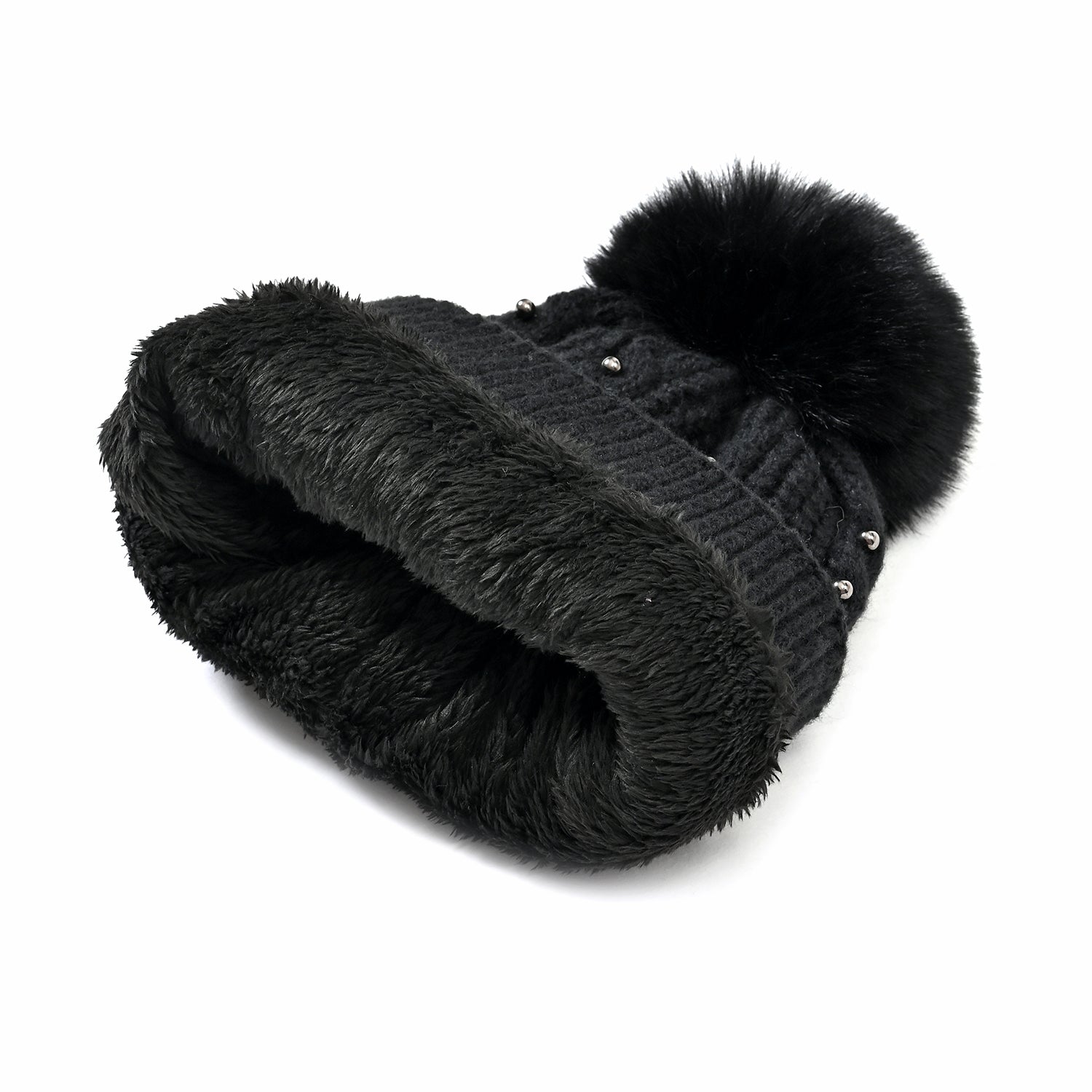 Cuff Beanie with Faux Pearl (22 x 21cm) - Black V32513338 4