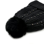 Cuff Beanie with Faux Pearl (22 x 21cm) - Black_7850113_4