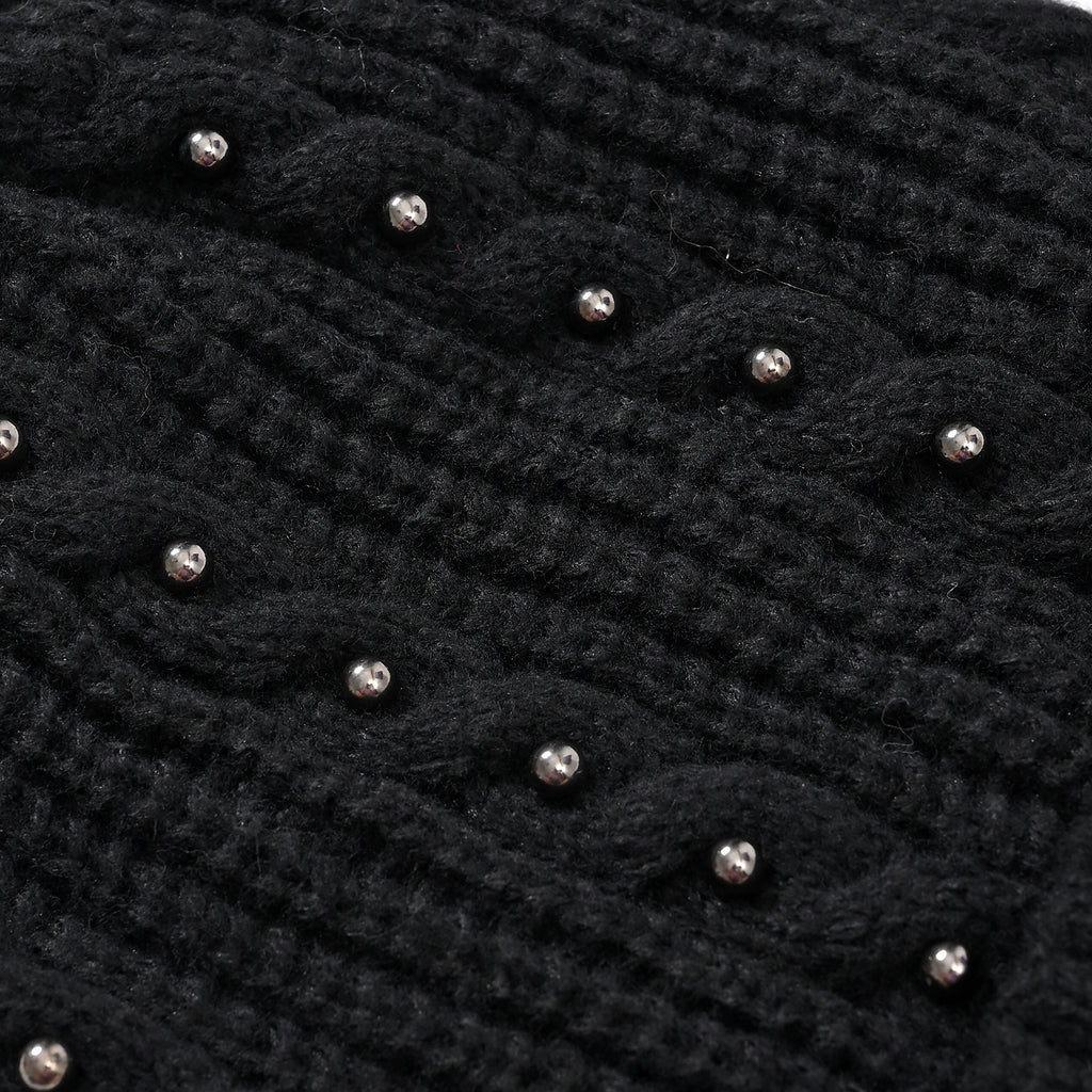 Cuff Beanie with Faux Pearl (22 x 21cm) - Black_7850113_5