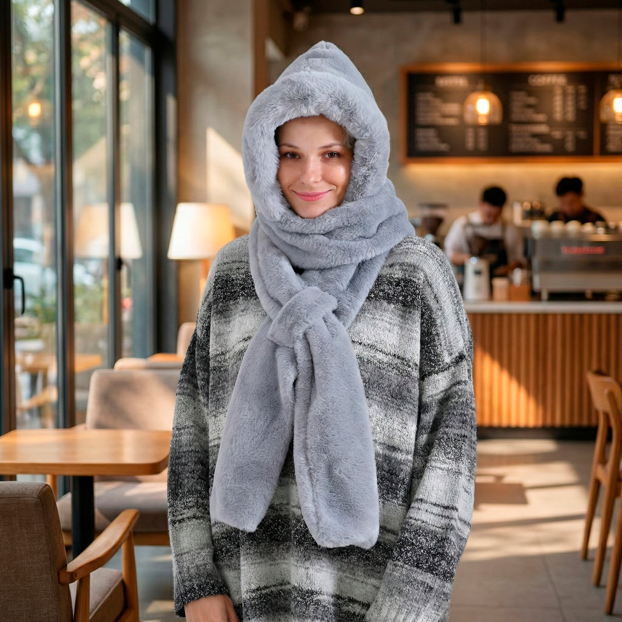 Plush Hooded Hat and Scarf Set 7850545 2