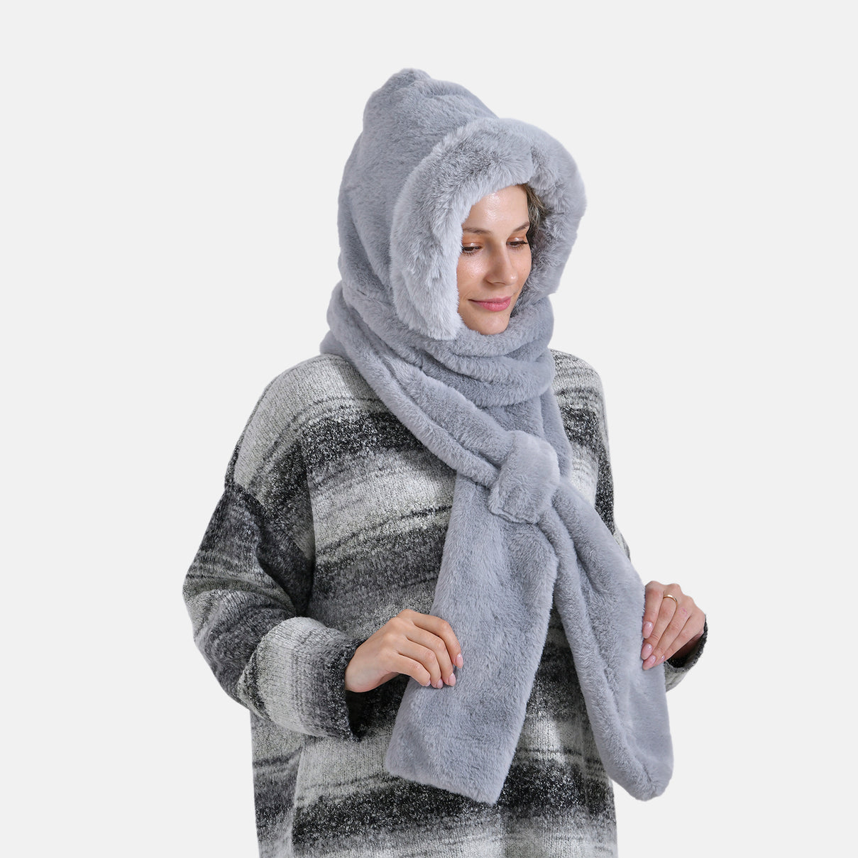 Plush Hooded Hat and Scarf Set 7850545 4