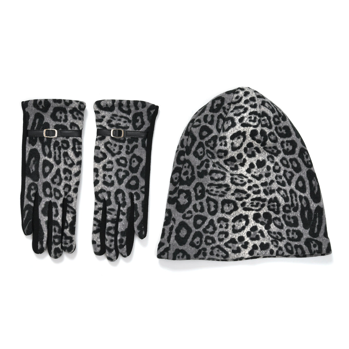 Leopard Print Benie Hat and Gloves Set V32514553 0