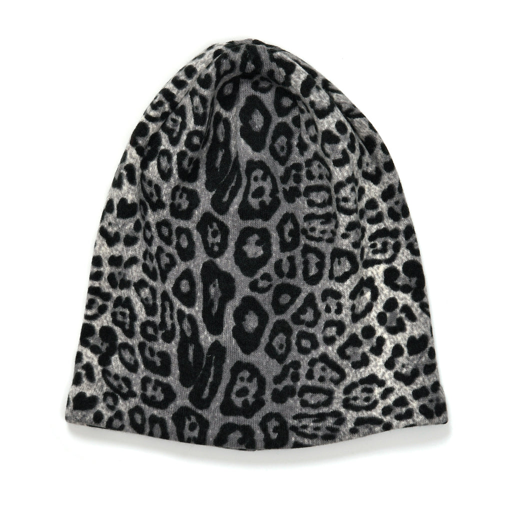 Leopard Print Benie Hat and Gloves Set - Black_7850634_3