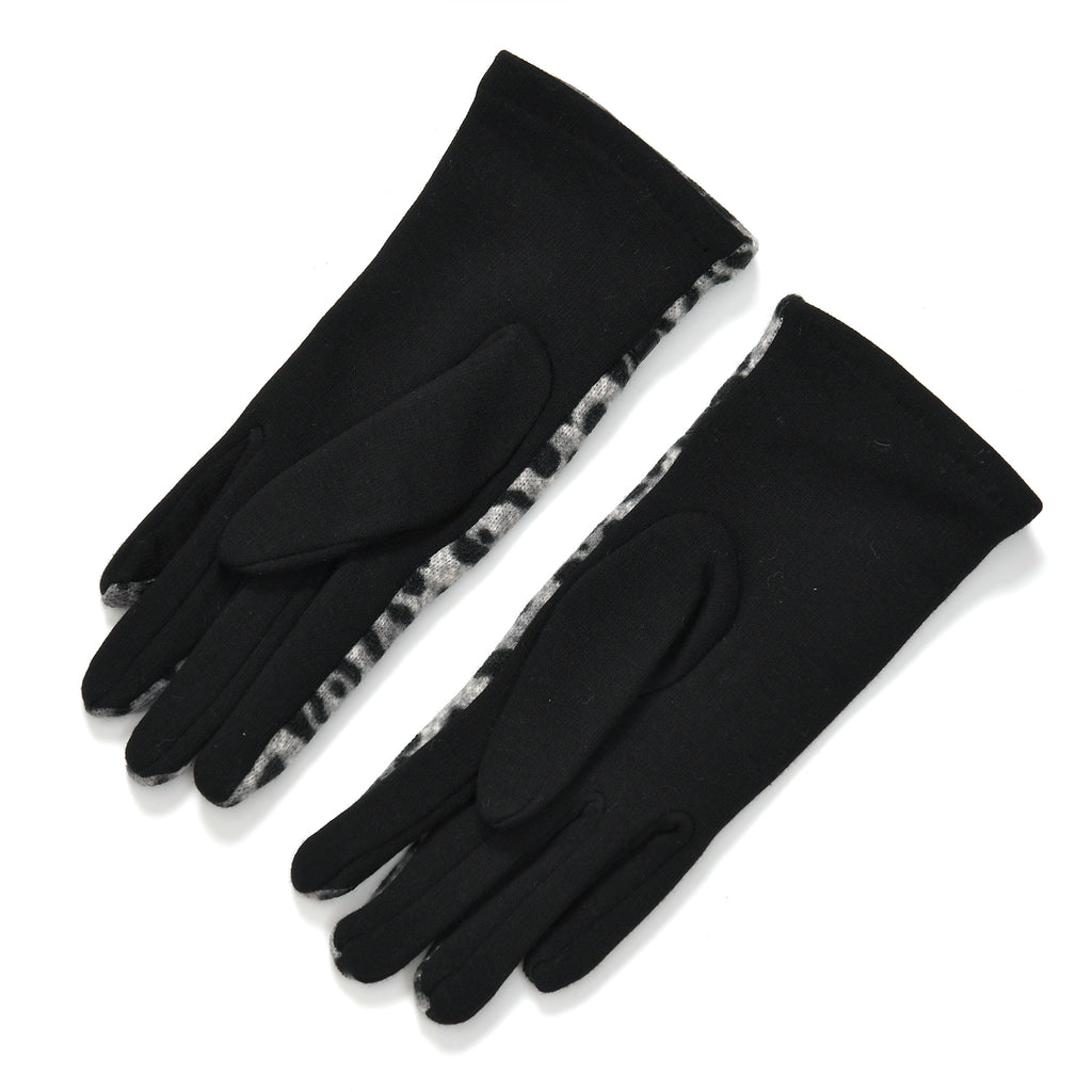 Leopard Print Benie Hat and Gloves Set - Black_7850634_6