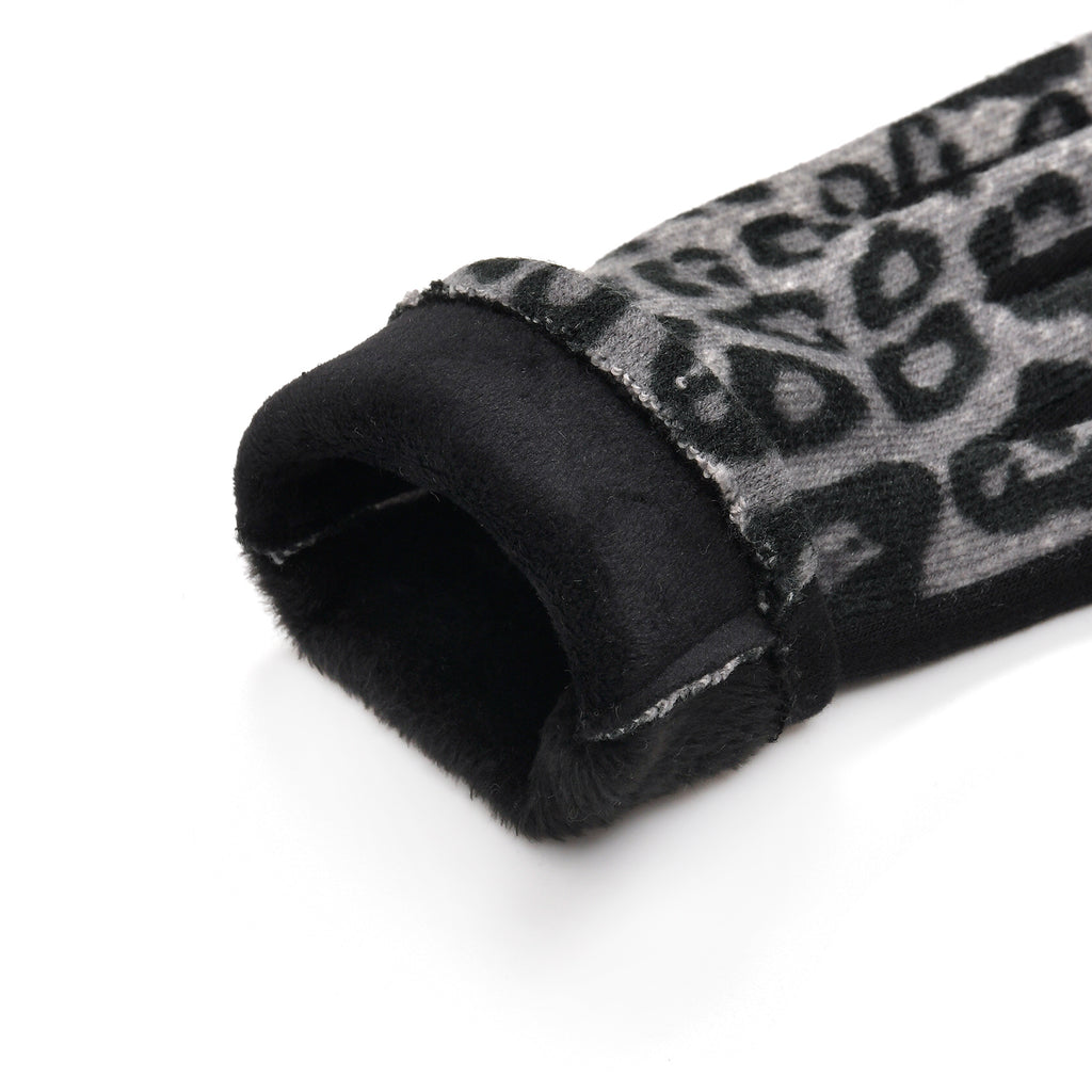 Leopard Print Benie Hat and Gloves Set - Black_7850634_8